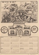 "BIG GARAGE SALE", four single-page calendars designed by Bob Daly for the years 1994/1995/1996 and 2006. Created for "The Beaufort Big Garage Sale", antique store in Beaufort, Victoria. 1994 and 1995 calendars feature pages signed by the artist. Printed - 4