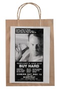 RED PLANET BUNDLE, two items printed by Red Planet. "OUR LADY OF PERPETUAL CASH FLOW"&nbsp;by Carol Porter hand silk screen printed on card, 32 x 24.5cm overall, together with "BUY HARD" paper bag for Red Planet Christmas sale.