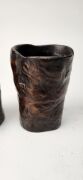 Two antique Chinese rootstock&nbsp;timber brush pots, 18th/19th century, 9cm and 12cm high - 3