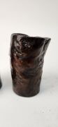 Two antique Chinese rootstock&nbsp;timber brush pots, 18th/19th century, 9cm and 12cm high - 4