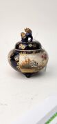 SATSUMA antique Japanese earthenware lidded pot on blue ground with floral decoration, gilt highlights and Foo dog finial, Meiji period, 19th/20th century, ​​​​​​​13cm high - 3