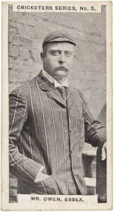 1902 I.Rutter & Co. "Cricketer Series" [1/20], comprising Mr Owen, Essex. Good condition. Very scarce.