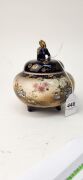 SATSUMA antique Japanese earthenware lidded pot on blue ground with floral decoration, gilt highlights and Foo dog finial, Meiji period, 19th/20th century, ​​​​​​​13cm high - 4