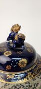 SATSUMA antique Japanese earthenware lidded pot on blue ground with floral decoration, gilt highlights and Foo dog finial, Meiji period, 19th/20th century, ​​​​​​​13cm high - 6