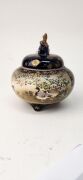 SATSUMA antique Japanese earthenware lidded pot on blue ground with floral decoration, gilt highlights and Foo dog finial, Meiji period, 19th/20th century, ​​​​​​​13cm high - 9