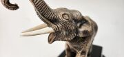 An antique Japanese silvered bronze elephant statue on ebonized timber base, Meiji period, 19th/20th century, 18.5cm high - 2