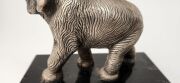 An antique Japanese silvered bronze elephant statue on ebonized timber base, Meiji period, 19th/20th century, 18.5cm high - 3