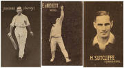 POSTCARDS & TRADE CARDS: 1903-04 panoramic postcard by H&B - "Melbourne Cricket Ground, Australia v England"; c1950s postcards (2) published by Marylebone Cricket Club; 1928-62 Australian (Giant Brand) Licorice group with 1928-29 "English Cricketers" [10/ - 2