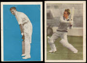 POSTCARDS & TRADE CARDS: 1903-04 panoramic postcard by H&B - "Melbourne Cricket Ground, Australia v England"; c1950s postcards (2) published by Marylebone Cricket Club; 1928-62 Australian (Giant Brand) Licorice group with 1928-29 "English Cricketers" [10/ - 5
