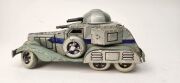 Two vintage Japanese clockwork tinplate armoured cars by T.N. TOYS, 20th century, 23cm long - 11