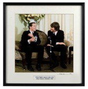 THE BEATLES IN AUSTRALIA, 1964: "Ernie Signley enjoys a joke with John Lennon, Adelaide 1964". Original colour print, signed by Vic Grimmett in the lower margin,&nbsp; 24.5 x 24.5cm, 35 x 34cm overall.&nbsp;