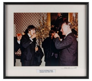 "Paul & Lord Mayor Irwin, Adelaide Town Hall 1964". Original colour print, signed by Vic Grimmett in the lower margin,  24.5 x 29.5cm, 35 x 39cm overall. 