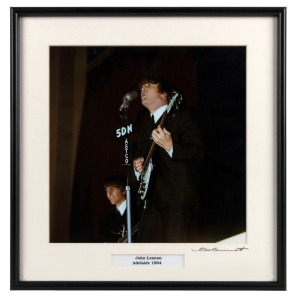 THE BEATLES IN AUSTRALIA, 1964: "John Lennon Adelaide, 1964". Original colour print, signed by Vic Grimmett in the lower margin, 24.5 x 24.5cm, 35 x 34cm overall.