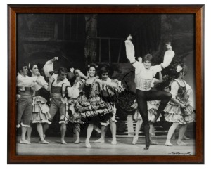 RUDOLF NUREYEV performs in Don Quixote with the Australian Ballet. Original black and white print, 1970, signed by Rudolf Nureyev and Vic Grimmett. 45 x 55cm overall.