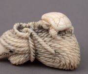 Three Japanese carved ivory netsukes comprising: turtle, rats and rabbits, Meiji Period, the largest 4.5cm wide - 7