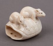 Three Japanese carved ivory netsukes comprising: turtle, rats and rabbits, Meiji Period, the largest 4.5cm wide - 10