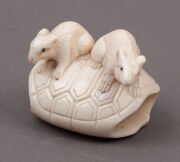 Three Japanese carved ivory netsukes comprising: turtle, rats and rabbits, Meiji Period, the largest 4.5cm wide - 11