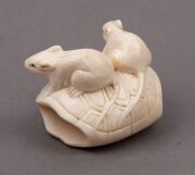 Three Japanese carved ivory netsukes comprising: turtle, rats and rabbits, Meiji Period, the largest 4.5cm wide - 13