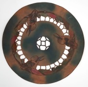 Six assorted Australiana&nbsp;Arts & Crafts hand-painted and carved leather doilies and table covers, circa 1920s, the largest 49cm diameter - 2