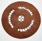 Six assorted Australiana&nbsp;Arts & Crafts hand-painted and carved leather doilies and table covers, circa 1920s, the largest 49cm diameter - 3