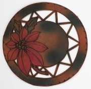 Six assorted Australiana&nbsp;Arts & Crafts hand-painted and carved leather doilies and table covers, circa 1920s, the largest 49cm diameter - 4