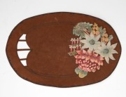 Six assorted Australiana&nbsp;Arts & Crafts hand-painted and carved leather doilies and table covers, circa 1920s, the largest 49cm diameter - 5