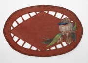 Six assorted Australiana&nbsp;Arts & Crafts hand-painted and carved leather doilies and table covers, circa 1920s, the largest 49cm diameter - 6