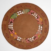 Six assorted Australiana&nbsp;Arts & Crafts hand-painted and carved leather doilies and table covers, circa 1920s, the largest 49cm diameter - 8