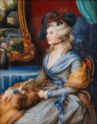 K.P.M. antique German porcelain&nbsp;plaque,&nbsp;hand-painted portrait of a lady, 19th century, stamped "K.P.M.", 24 x 18cm, 45 x 40cm overall - 2