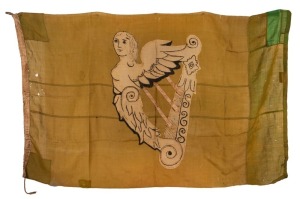 An antique Irish flag in relic condition with numerous patches, repairs and moth holes, 19th century, 110 x 175cm