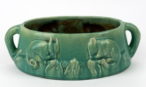 MELROSE WARE green glazed pottery possum trough, 11cm high, 34cm wide