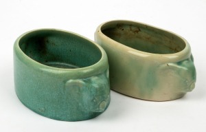 MELROSE WARE pair of green glazed pottery koala bowls, one example stamped "Melrose Ware, Australian", 8cm high, 21cm wide