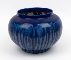 MELROSE WARE blue glazed pottery jardiniere, stamped "Melrose Ware, Australian", 20cm high, 27cm wide