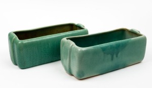 MELROSE WARE pair of green glazed pottery flower troughs, stamped "Melrose Ware, Australian", 12cm high, 32cm wide