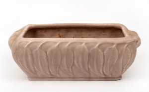 MELROSE WARE mushroom pink glazed pottery flower trough with gum leaf decoration, stamped "Melrose Ware, Australian", 12.5cm high, 35cm wide