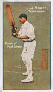 1906 Sniders & Abrahams (Milo Cigarettes) "Cricketers in Action", part set [33/40], noted Warwick Armstrong, Victor Trumper, Lord Hawke & F.S.Jackson. Poor/G. Based on Chevalier Taylor's prints, probably one of the best looking cricket sets.