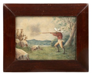 FRANCIS FLOCKTON (Britain and Australia), The Kangaroo Hunt, watercolour, signed lower left "F. Flockton, 1889", housed in period Australian cedar frame, 17.5 x 24cm, 28 x 34.5cm overall