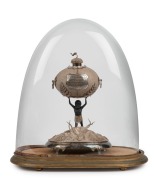 HENRY STEINER antique Australian silver emu egg inkwell, adorned with Aboriginal figure and emu finial, 19th century