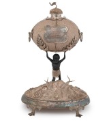 HENRY STEINER antique Australian silver emu egg inkwell, adorned with Aboriginal figure and emu finial, 19th century - 2