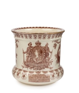 DOULTON BURSLEM "Australian Federation, 1901" earthenware jardiniere in brown transfer colourway, stamped "Doulton Burslem, England", 12.5cm high