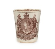 DOULTON BURSLEM&nbsp;"Australian Federation, 1901" earthenware beaker in brown transfer colourway, stamped "Doulton Burslem, England", 10cm high