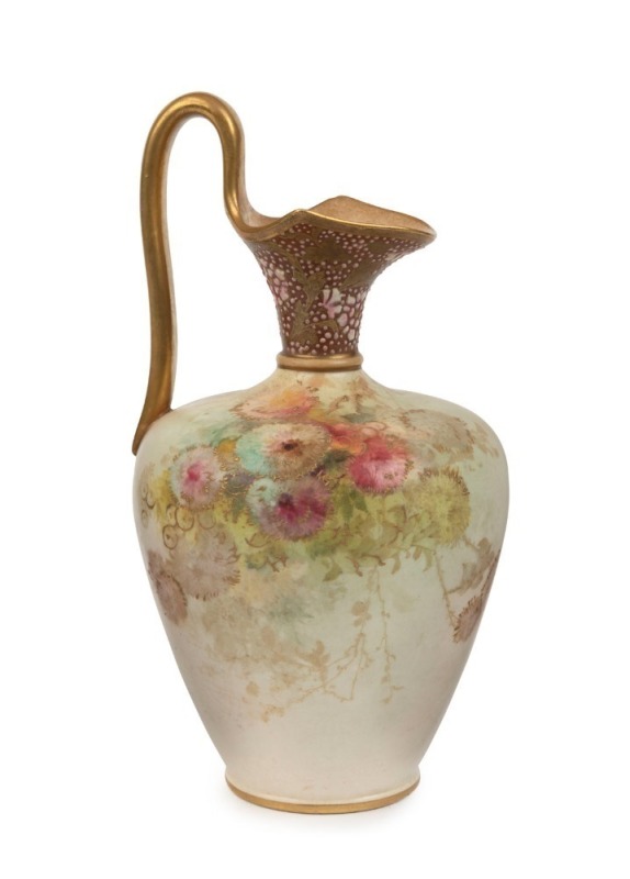 DOULTON BURSLEM "Australian Button Flower" English porcelain ewer by LOUIS BILTON, stamped "Doulton Burslem, England" with crown mark to base, 18.5cm high