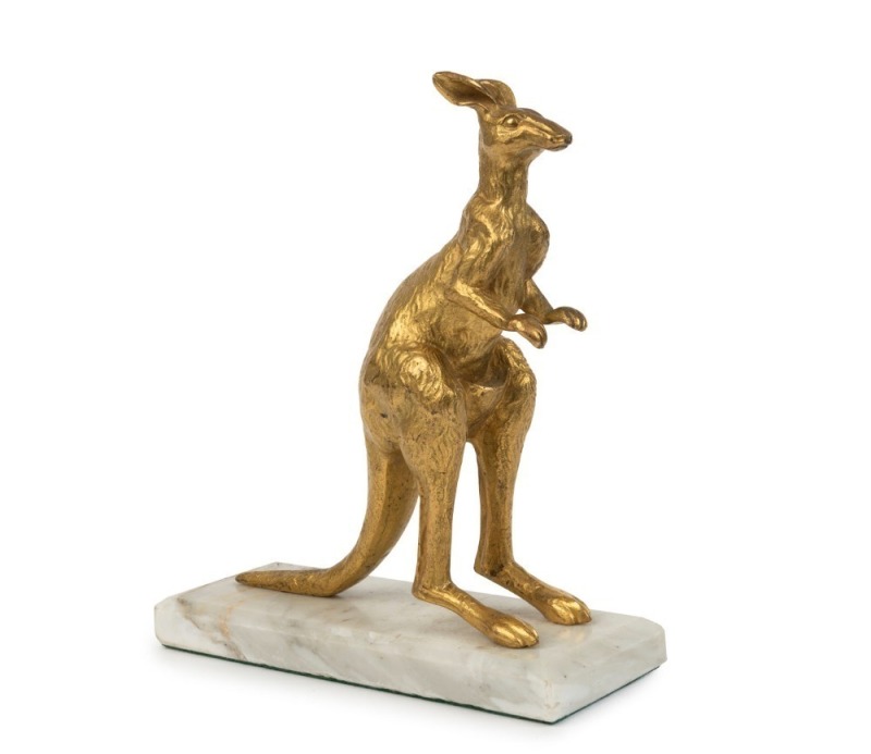 An antique bronze kaganroo statue with gilt finish on white marble base, 20th century, 23cm high