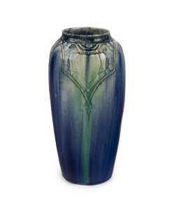 EDITH STERLING LEVIS (Sydney) blue and green glazed Art Nouveau vase with stylised leaf and berry decoration, incised "Levis" to base, 23cm high