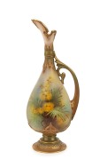 ROYAL WORCESTER English porcelain ewer with hand-painted wattle decoration, signed "R. AUSTIN". puce factory mark to base "Royal Worcester, England, Australian Wild Flower Series, Made for Thomas Webb & Sons, Melbourne", 20.5cm high