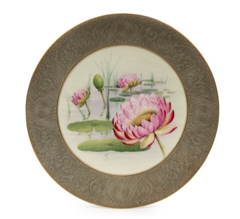 ROYAL WORCESTER hand-painted English porcelain cabinet plate with grey quaker border, puce factory mark to and flower title to base, "Royal Worcester, England, The Mrs Ellis Rowan Series, Australian Wild Flowers Series, Flavelle Bros. Ltd.", 23cm diameter