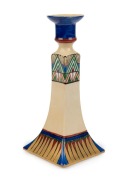 MAIDA WRIGHT (South Australia) hand-painted porcelain candlestick in the Egyptian Revival manner, signed "Maida Wright", 20cm high