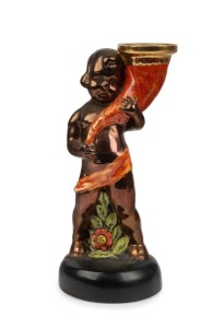 MAMIE VENNER rare figural hand-painted porcelain candlestick, signed "M. Venner", 21cm high