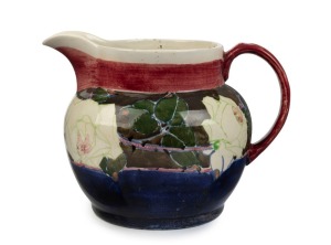 ETHEL ATKINSON "Bough" hand-painted porcelain jug with rose decoration, signed "E.A., 1924" and titled "Bough", 16cm high, 21cm wide