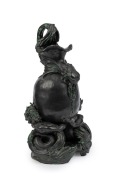 GWEN WATSON impressive black and green glazed pottery ewer with mermen and fish figural decoration,&nbsp; incised "G. G.". 36cm high - 2